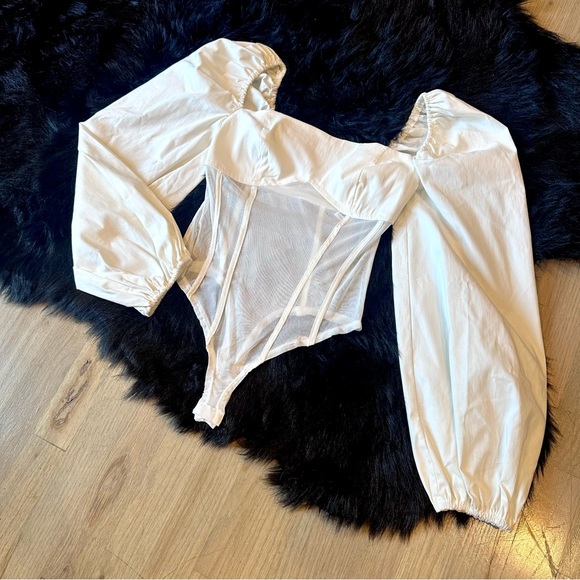 ASOS Tops - ASOS Design Corset Mesh Bodysuit w/ Balloon Sleeve - Size 4 - NWOT